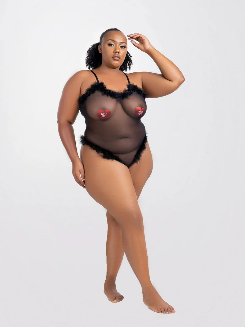 Intimates Kenya-Sexy Lingerie Furry Temptation Passion perspective Bodysuit - Black