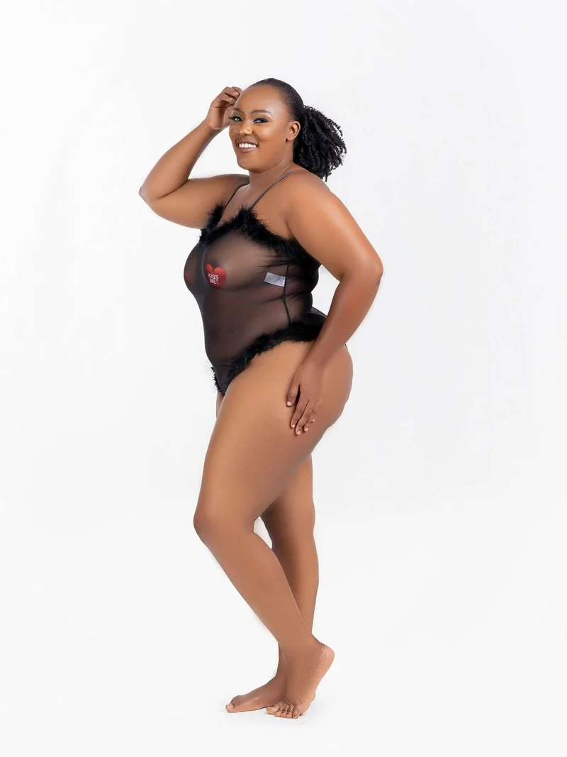 Intimates Kenya-Sexy Lingerie Furry Temptation Passion perspective Bodysuit - Black