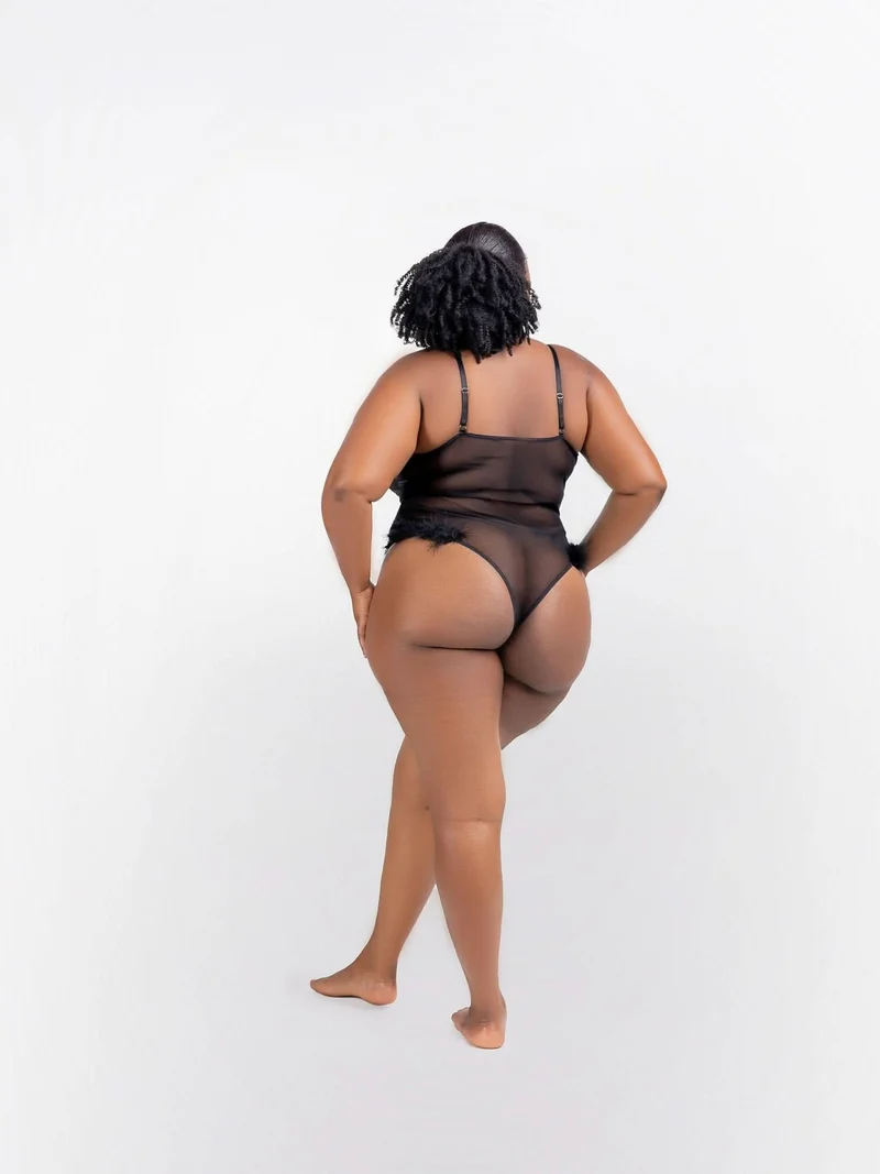 Intimates Kenya-Sexy Lingerie Furry Temptation Passion perspective Bodysuit - Black