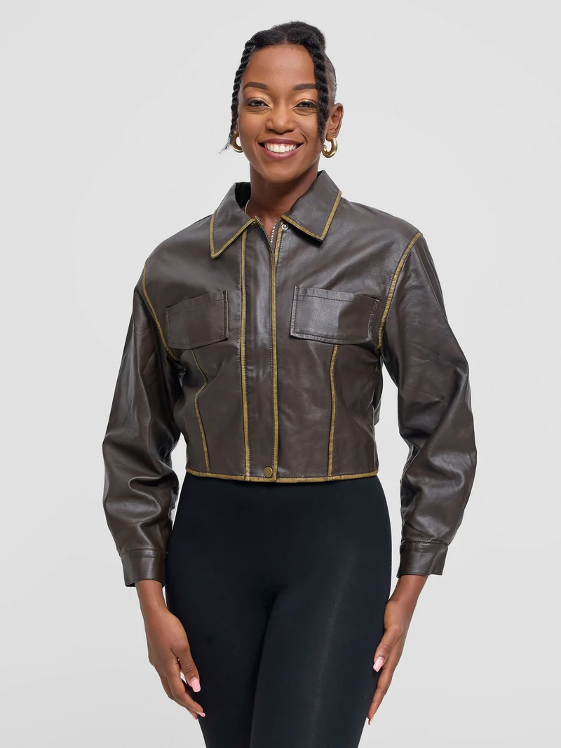 Stylish Sisters Leather Jacket - Dark Brown