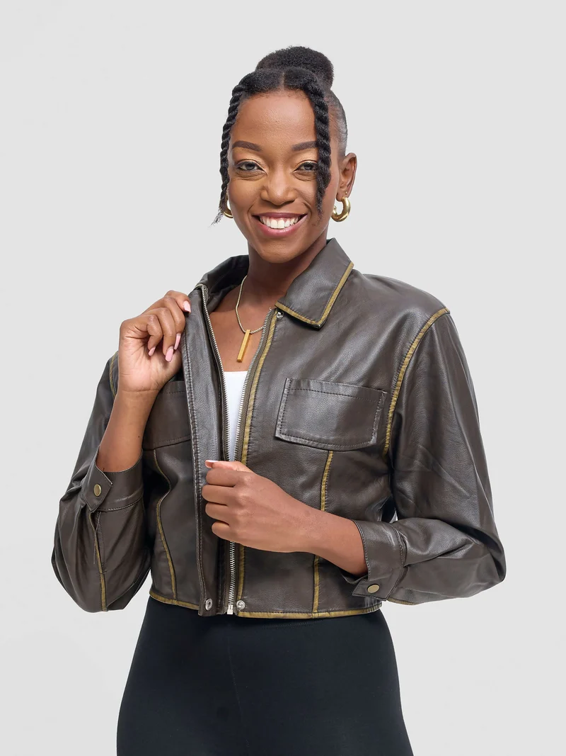 Stylish Sisters Leather Jacket - Dark Brown
