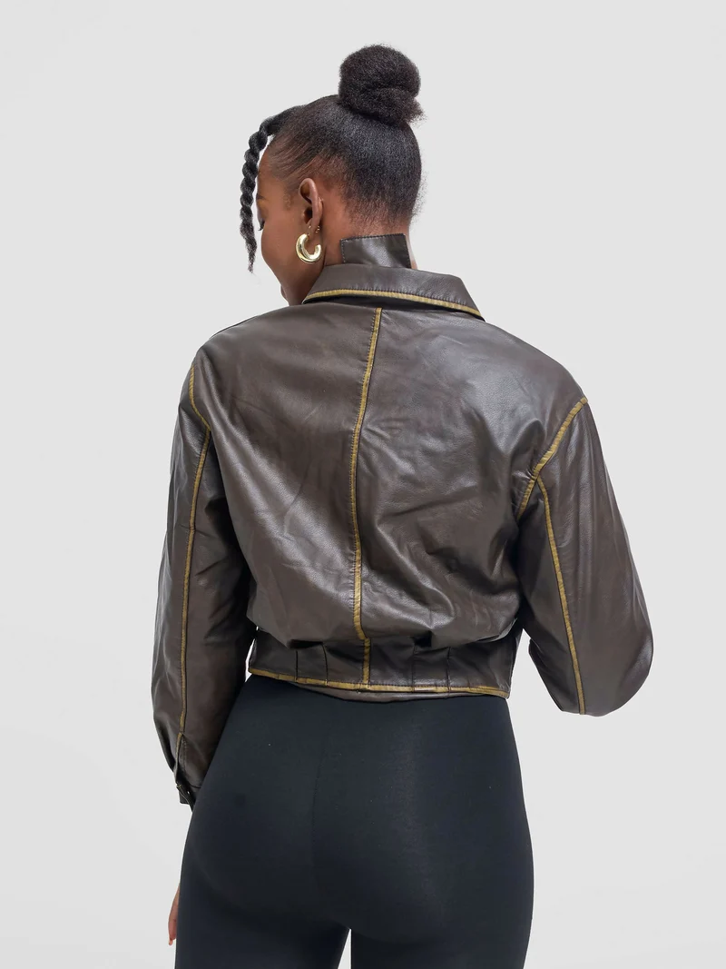 Stylish Sisters Leather Jacket - Dark Brown