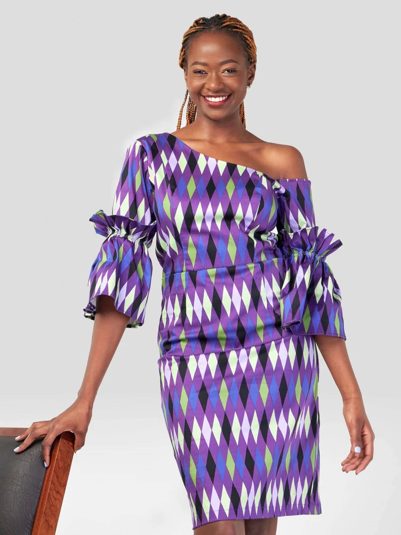 Gravio Fashions Purple Rain Ankara Dress - Multicolored