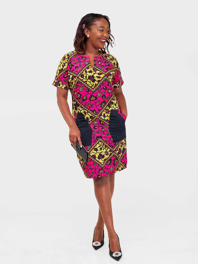 Gravio Fashions Dashiki Dress - Pink
