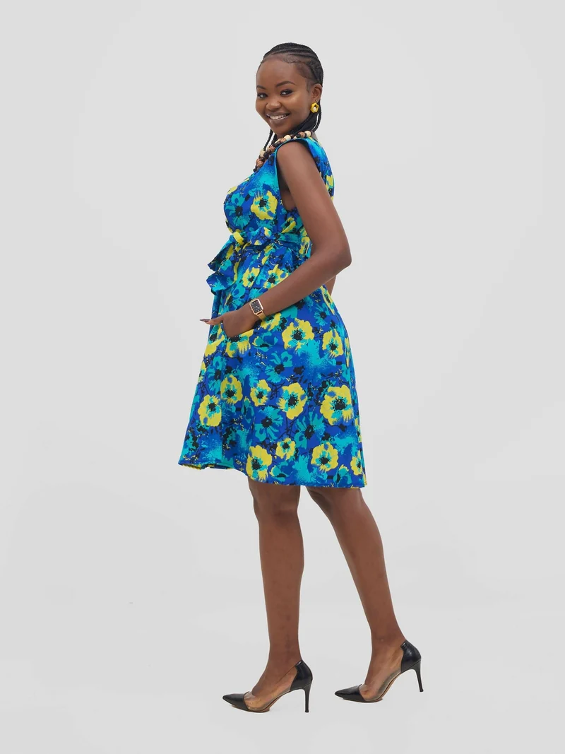 Gravio Fashions Kola Free Dress - Blue / Yellow