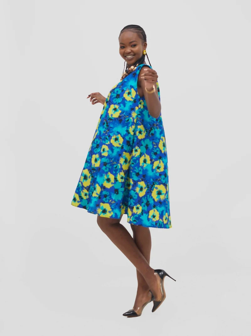 Gravio Fashions Kola Free Dress - Blue / Yellow