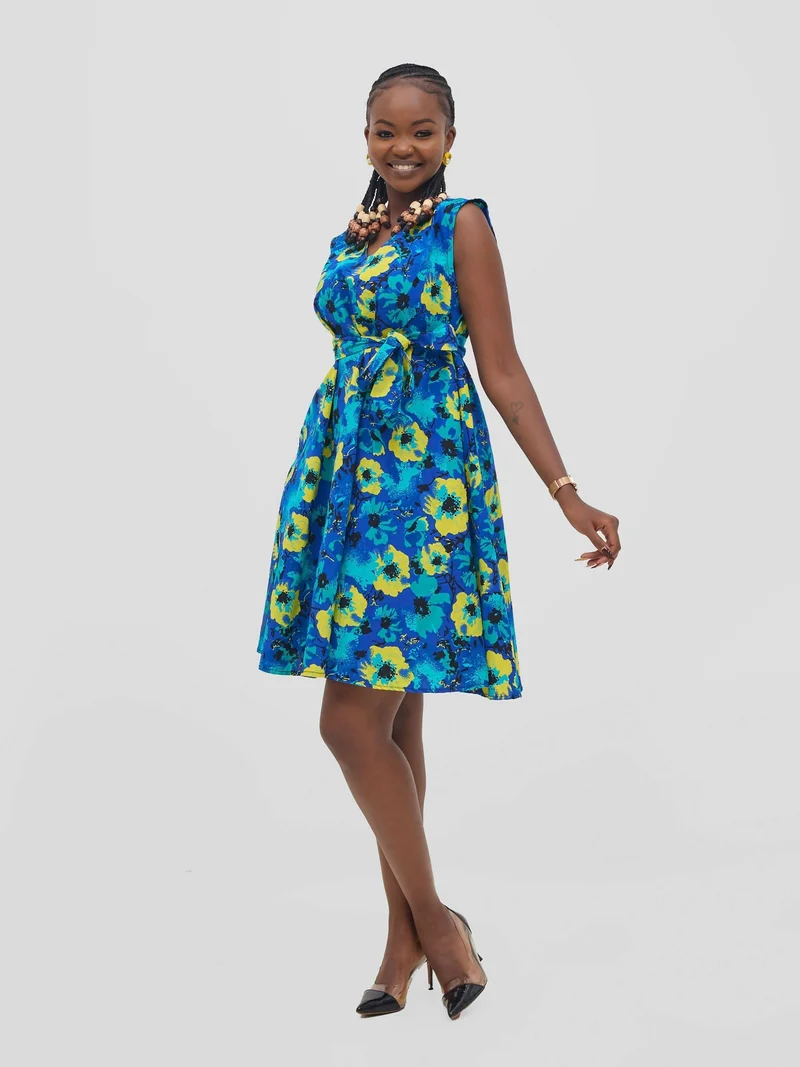 Gravio Fashions Kola Free Dress - Blue / Yellow