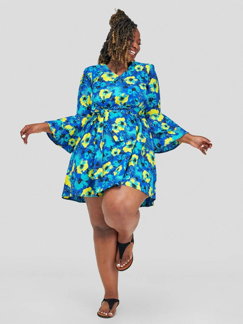 Gravio Fashions Kola Free Dress - Blue / Yellow