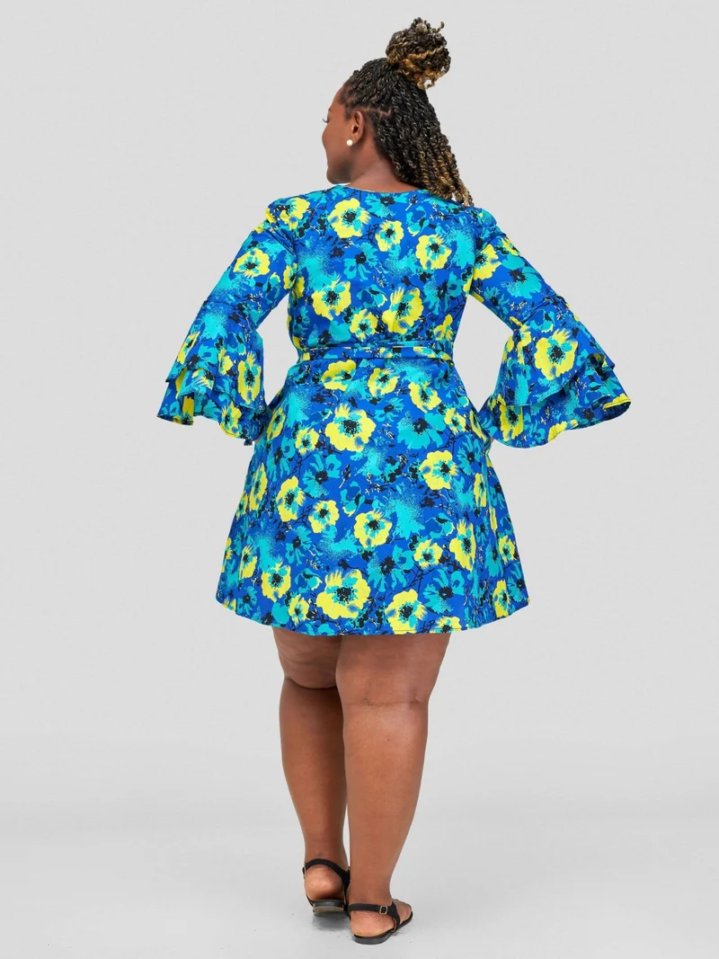 Gravio Fashions Kola Free Dress - Blue / Yellow