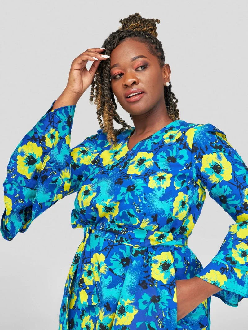 Gravio Fashions Kola Free Dress - Blue / Yellow