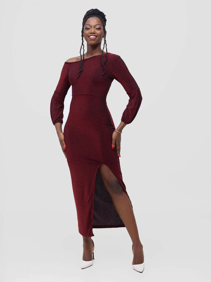 Stylish Sisters Bodycon Shimmering Dress - Maroon