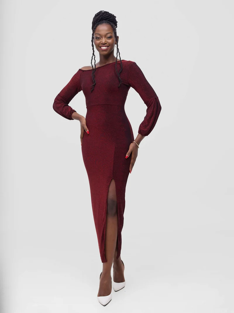 Stylish Sisters Bodycon Shimmering Dress - Maroon
