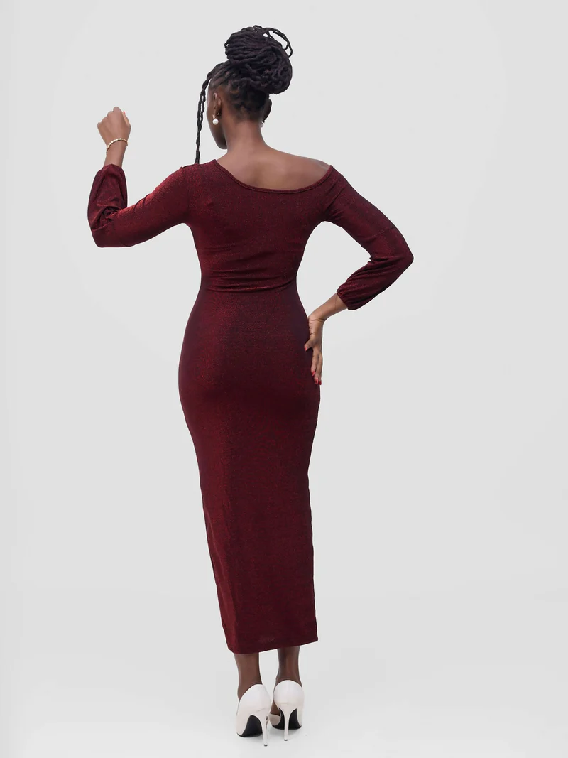 Stylish Sisters Bodycon Shimmering Dress - Maroon