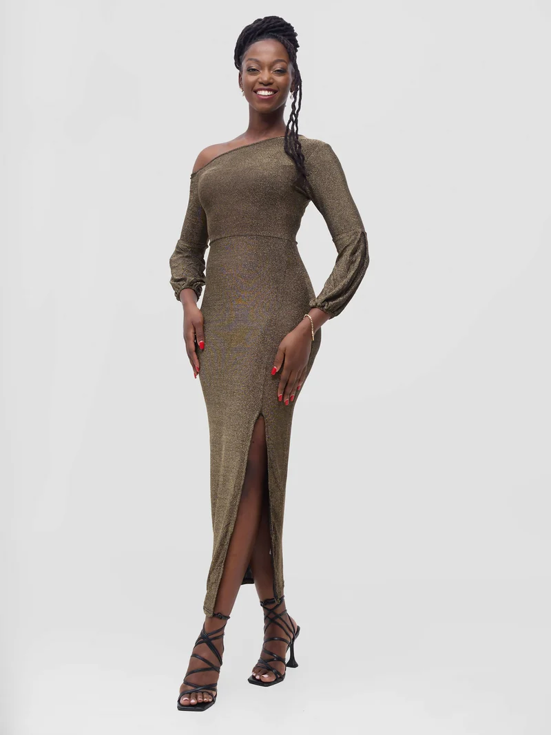 Stylish Sisters Bodycon Shimmering Dress - Brown