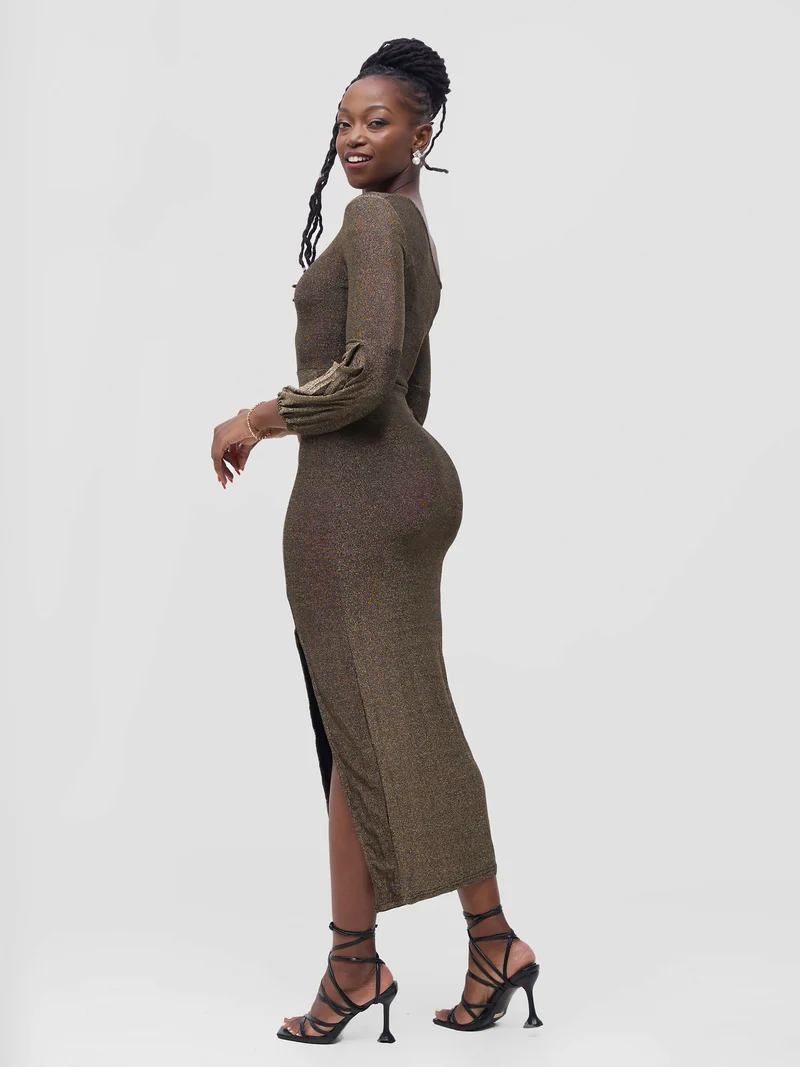 Stylish Sisters Bodycon Shimmering Dress - Brown