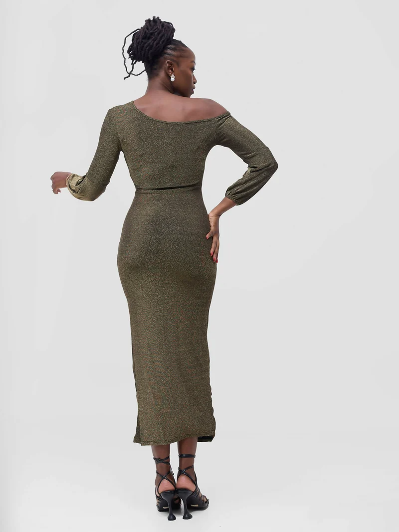 Stylish Sisters Bodycon Shimmering Dress - Brown