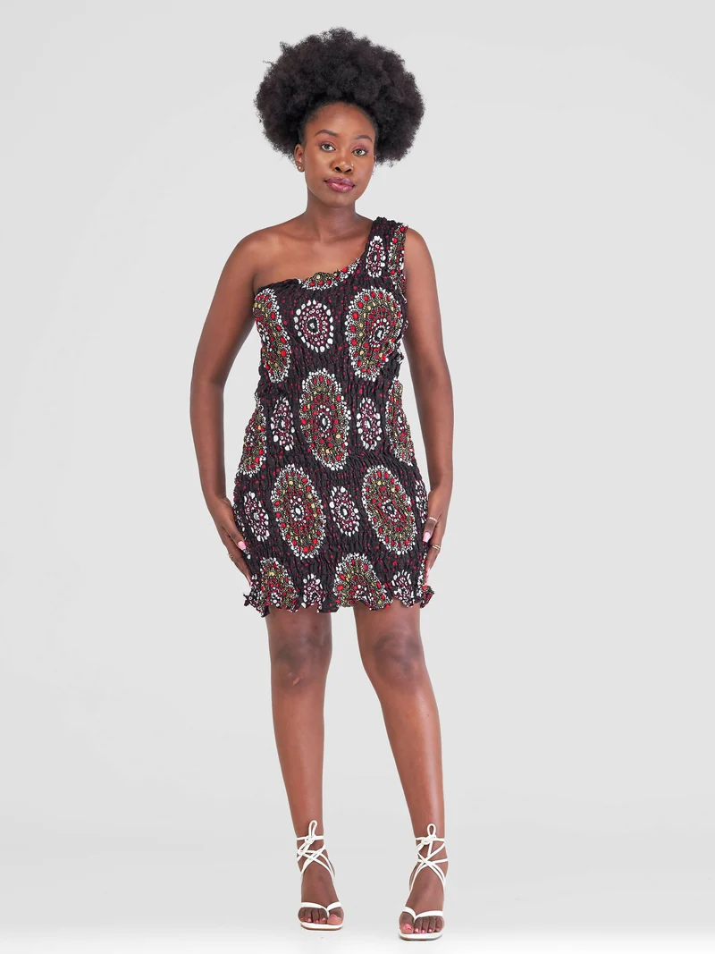 Ricca Ankara Short Stretchy Dress - Brown Print