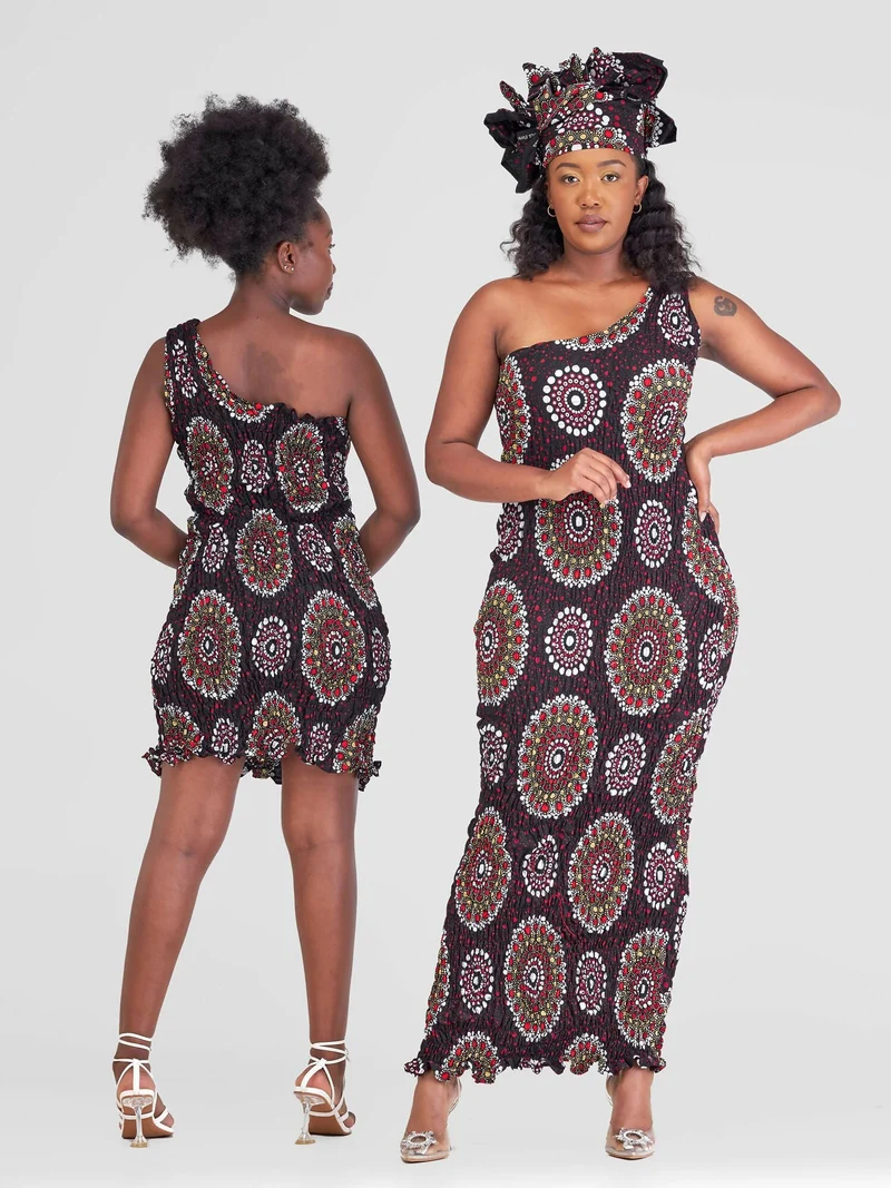 Ricca Ankara Short Stretchy Dress - Brown Print