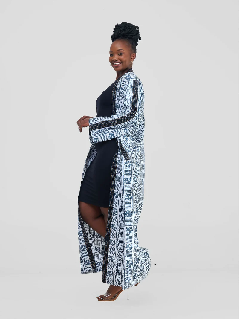 Long Savannah Spirit Kimono - Black / White
