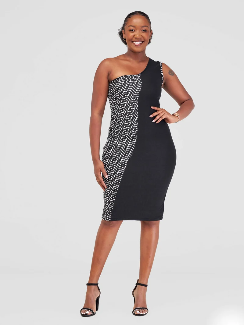 Juka Closet One Shoulder Dress - Black / White