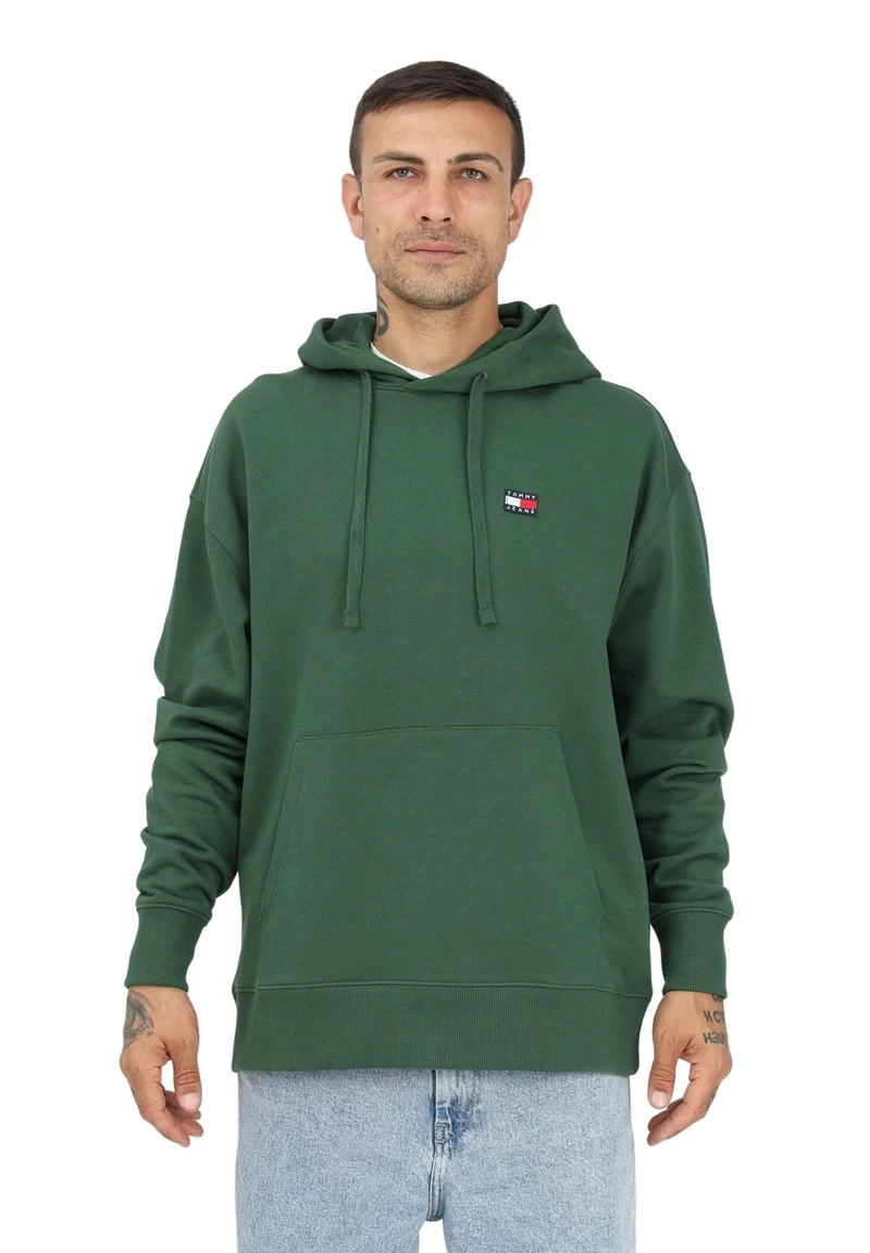 Tommy Jeans Grüner Kapuzenpullover für Herren mit Logopatch
