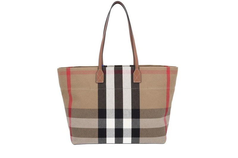 Burberry Damen Tasche London Tote Check Canvas Leder Tasche Taupe Braun 80840471