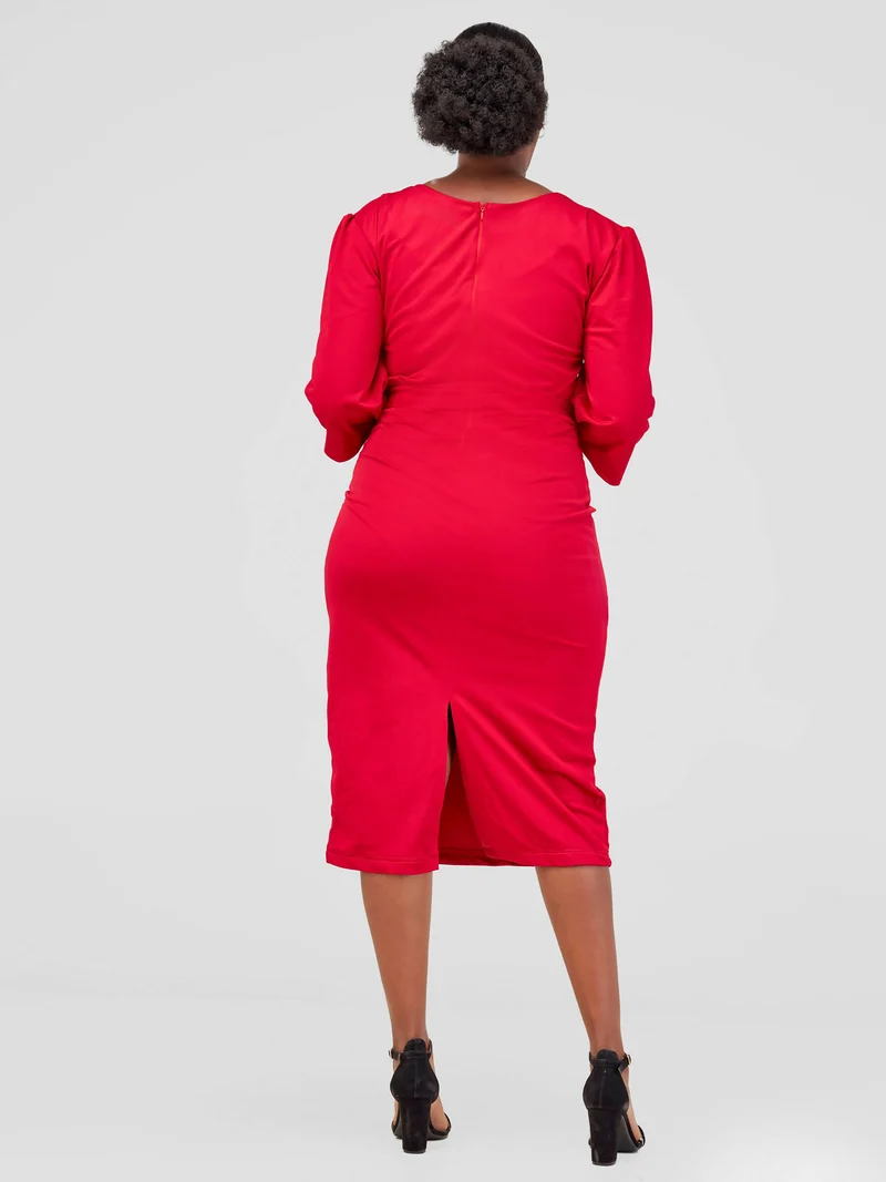 Juka Closet Midi Dress - Red Maroon