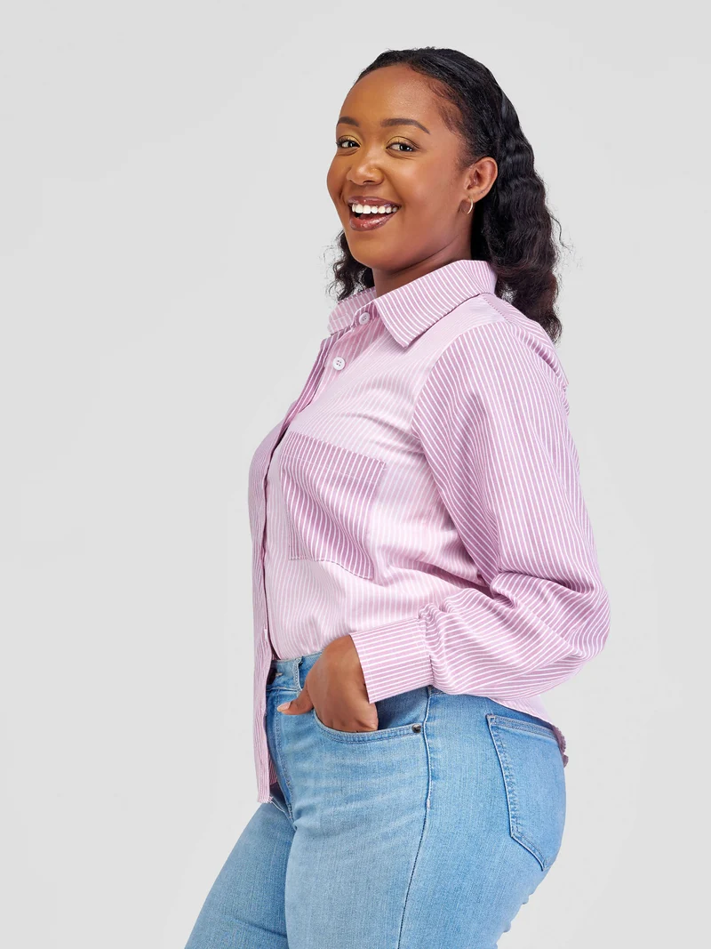 Marumara Creations Waridi Striped Shirt Top - Pink