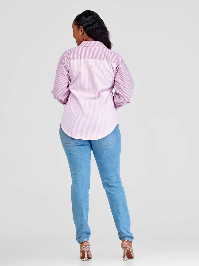 Marumara Creations Waridi Striped Shirt Top - Pink