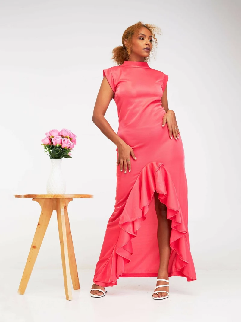 Juka Closet Ruffled Maxi Dress - Peach