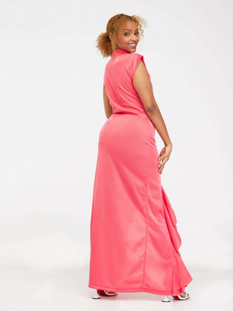 Juka Closet Ruffled Maxi Dress - Peach
