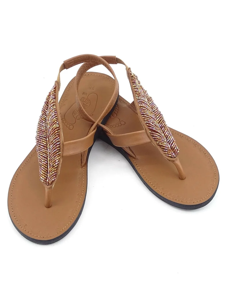 Azu's Ladies Beaded Backstrap Sandals - Copper