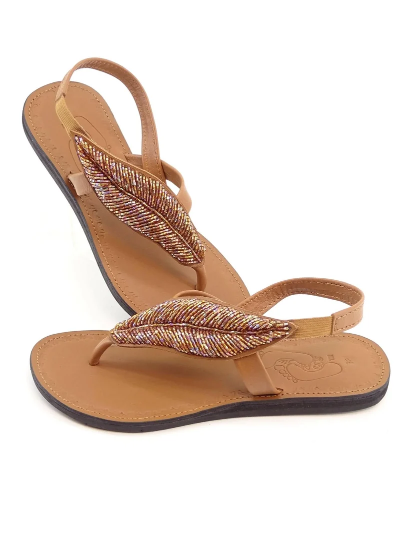 Azu's Ladies Beaded Backstrap Sandals - Copper