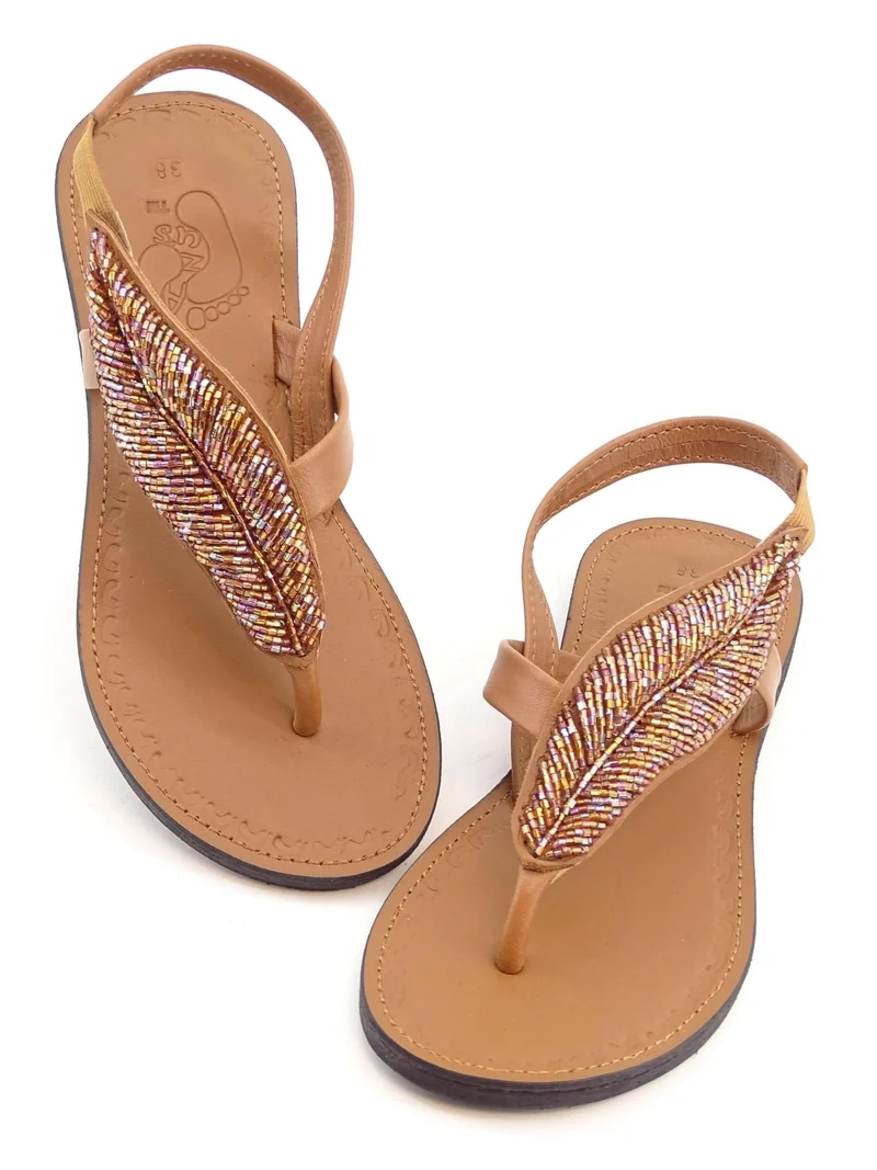 Azu's Ladies Beaded Backstrap Sandals - Copper