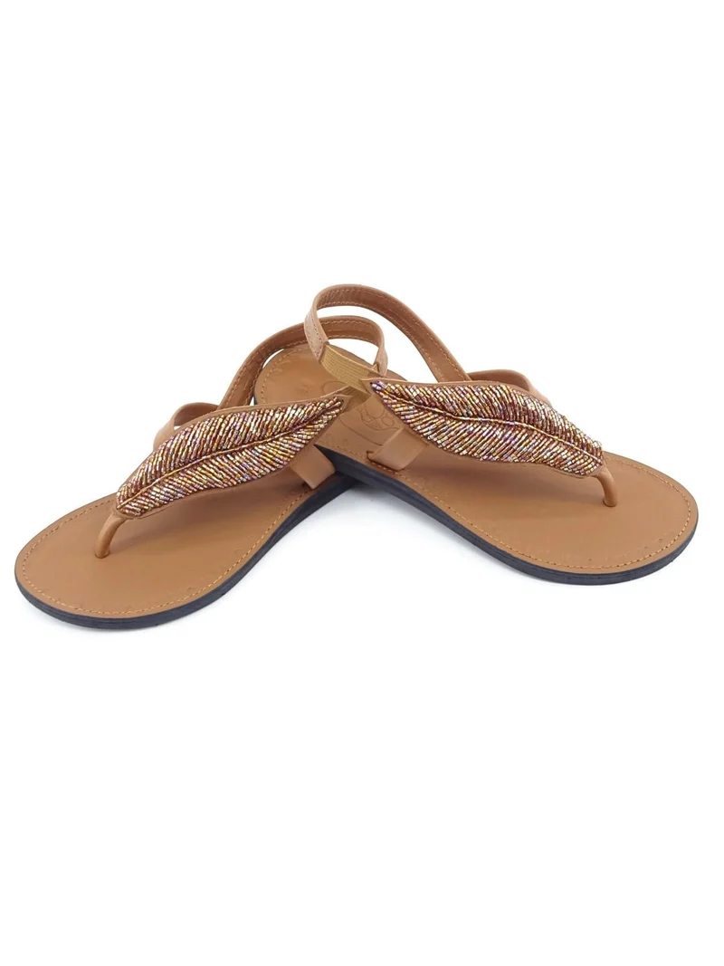 Azu's Ladies Beaded Backstrap Sandals - Copper