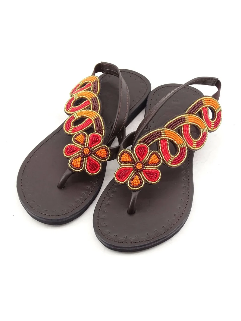 Azu's Backstrap Sandals - 233 KUK - Chocolate / Orange / Red / Gold