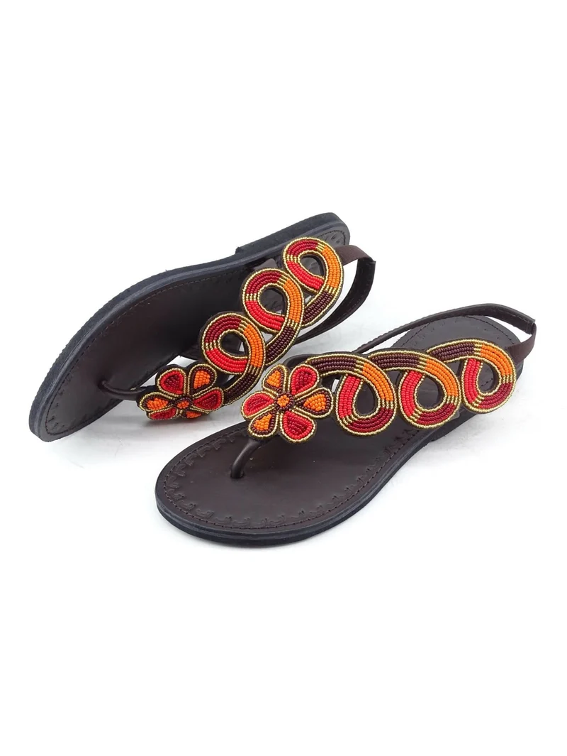 Azu's Backstrap Sandals - 233 KUK - Chocolate / Orange / Red / Gold