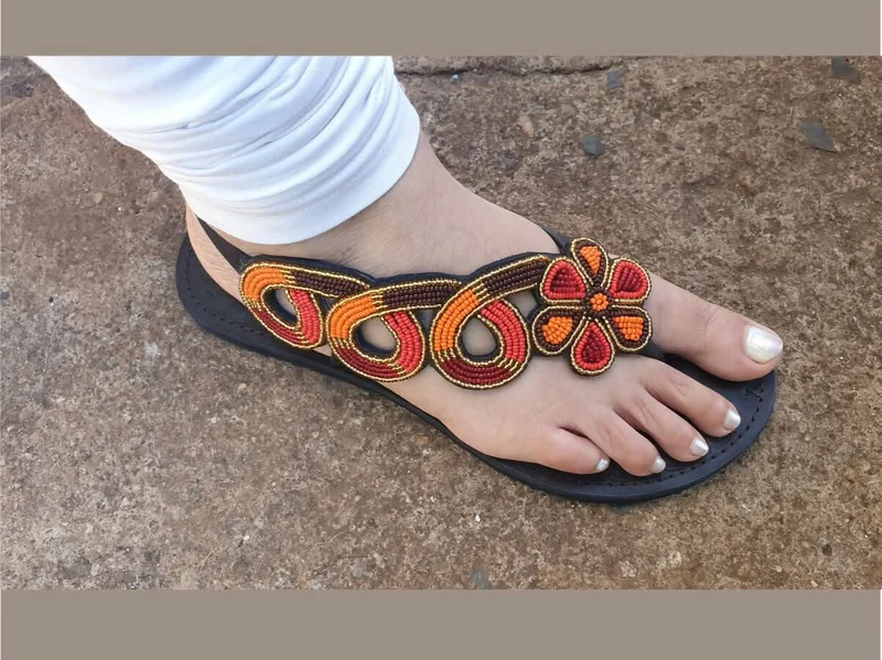 Azu's Backstrap Sandals - 233 KUK - Chocolate / Orange / Red / Gold