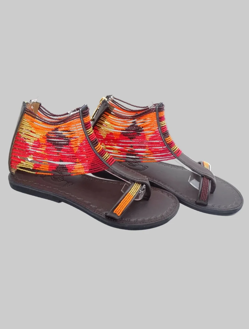 Azu Suzie Chain Zip Sandals - Chocolate / Orange / Red / Gold