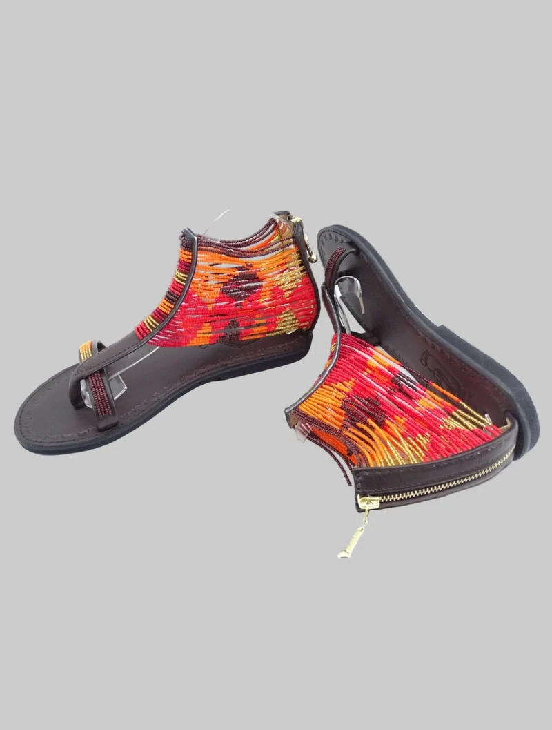 Azu Suzie Chain Zip Sandals - Chocolate / Orange / Red / Gold
