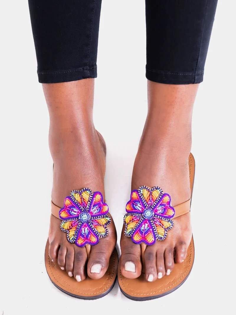 Azu Artichoke Sandals - Blue / Red / Orange Print