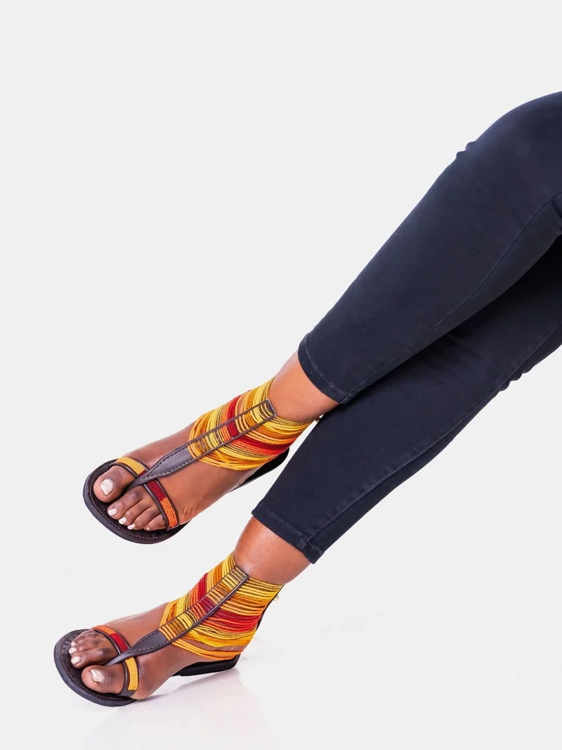 Azu Suzie Chain Zip Sandals - Red / Yellow / Orange Print