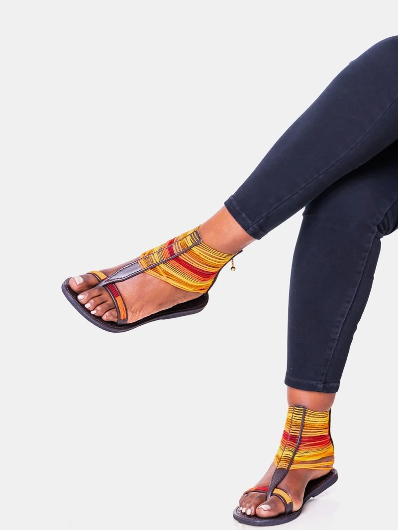 Azu Suzie Chain Zip Sandals - Red / Yellow / Orange Print