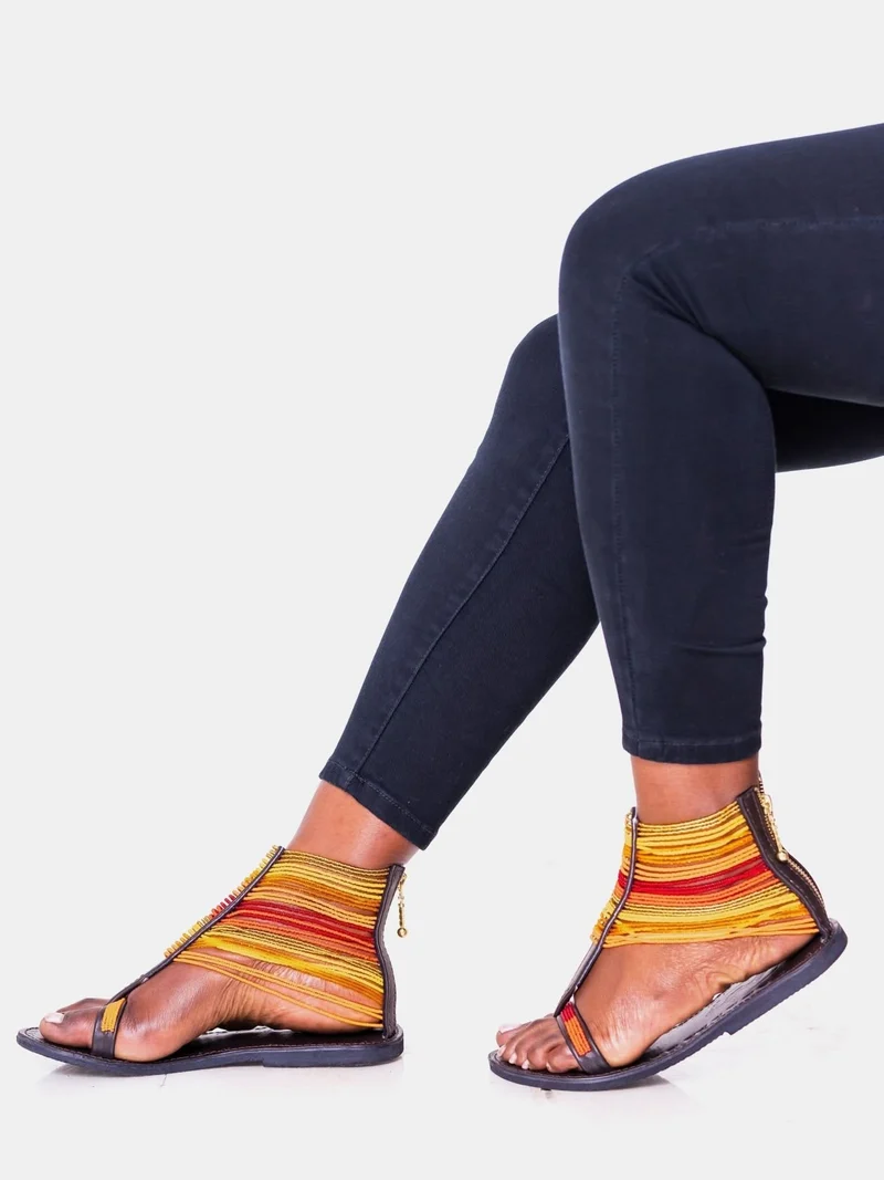 Azu Suzie Chain Zip Sandals - Red / Yellow / Orange Print