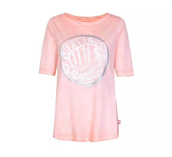 Rundhals T-Shirt mit Frontprint, Rosa