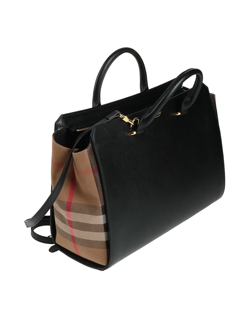 Burberry Damen Henkeltasche Medium Banwell MX Schwarz Leder Check Canvas 80840221
