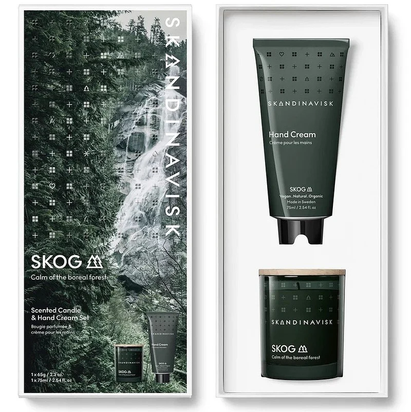 Skandinavisk SKOG Scented Candle & Hand Cream Set – stilvolles Duft‑Geschenkset mit Waldduft 22028