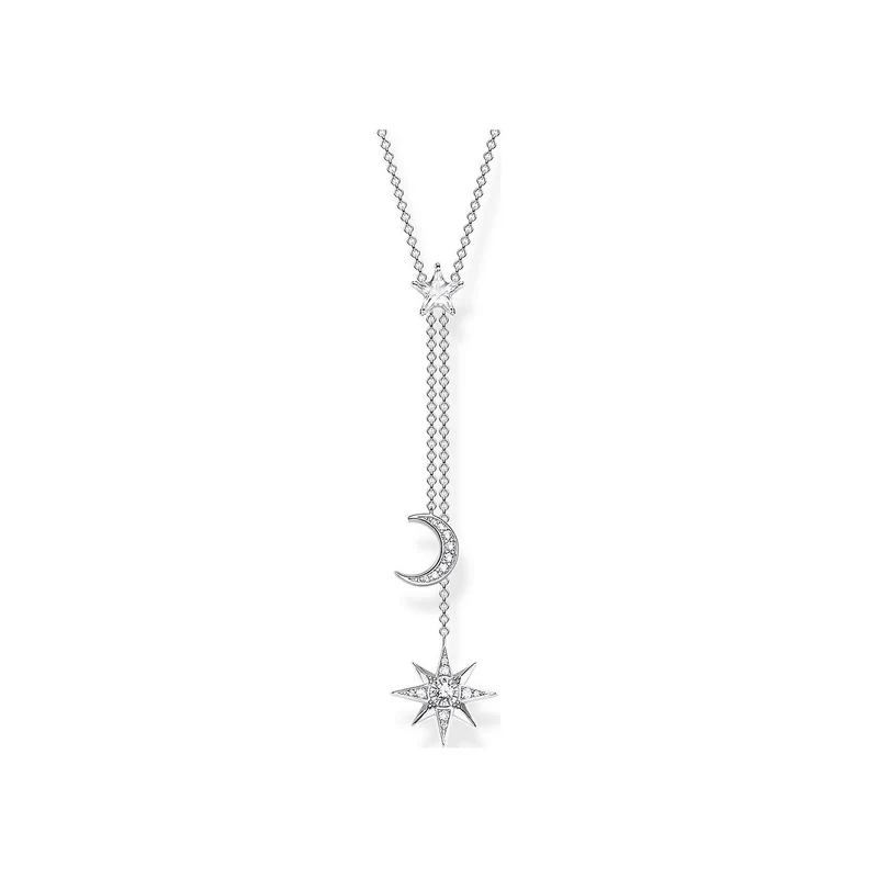 Thomas Sabo Kette Unisex Kette mit Anhänger Stern Mond Silber mit Zirkonia synthetisch