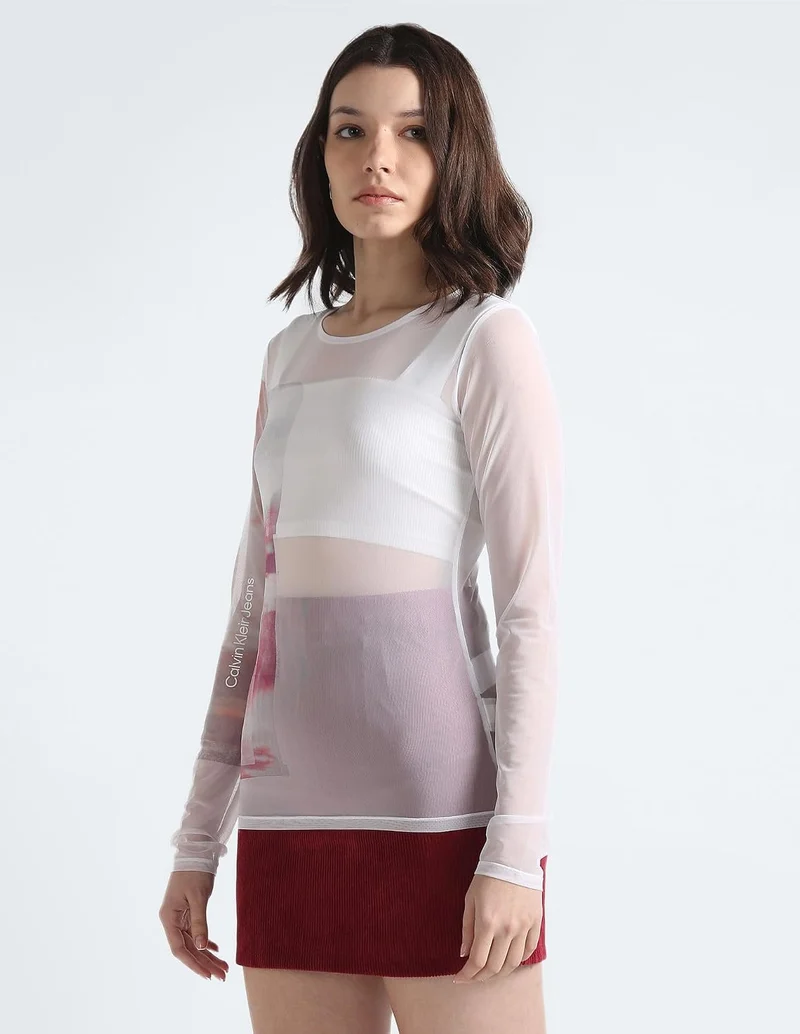 Calvin Klein DIFFUSED GRAPHIC LS MESH T-Shirt weiß