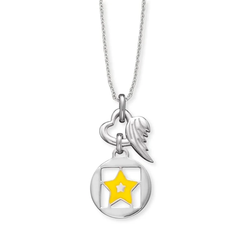 Herzengel Kinder Halskette mit Anhänger Herzflügel Stern 39cm Silber HEN-03SHINE